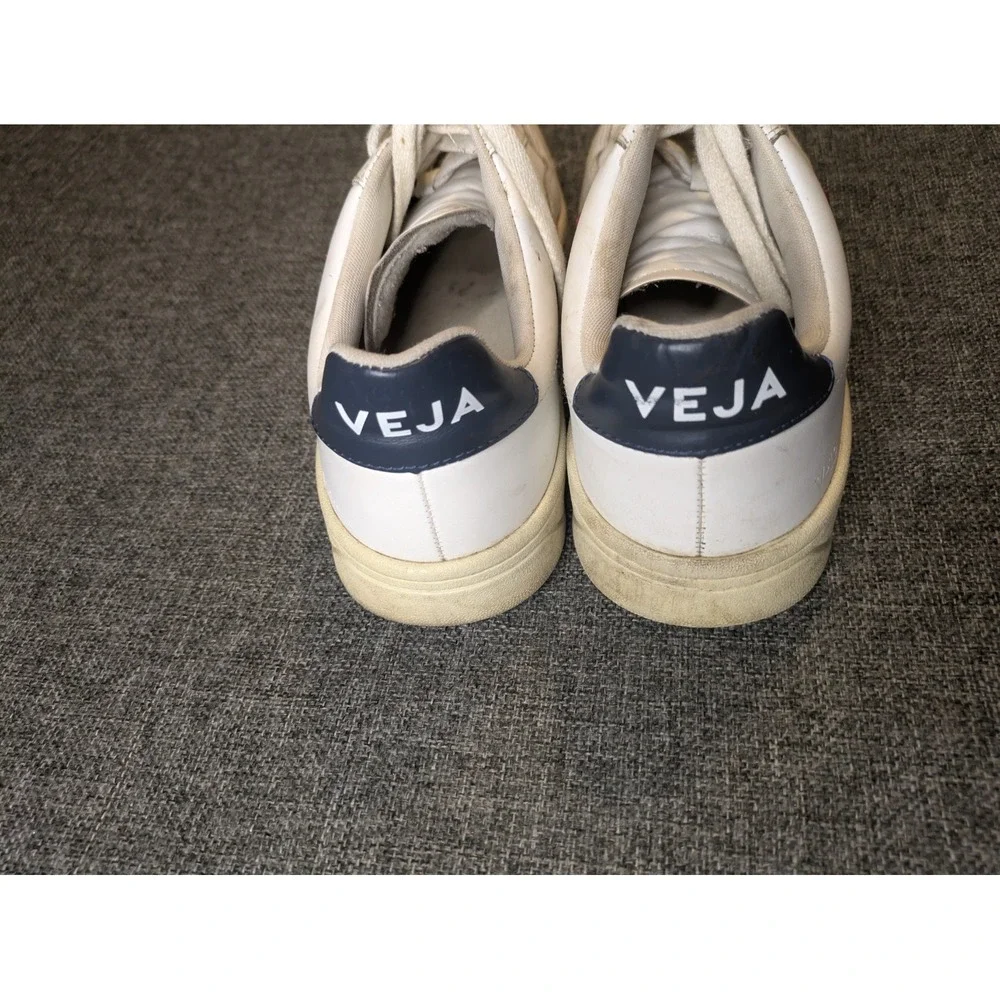 VEJA V-12 Leather Shoes White / Red Marsala Nautico Men's Size 8.5 Sneakers